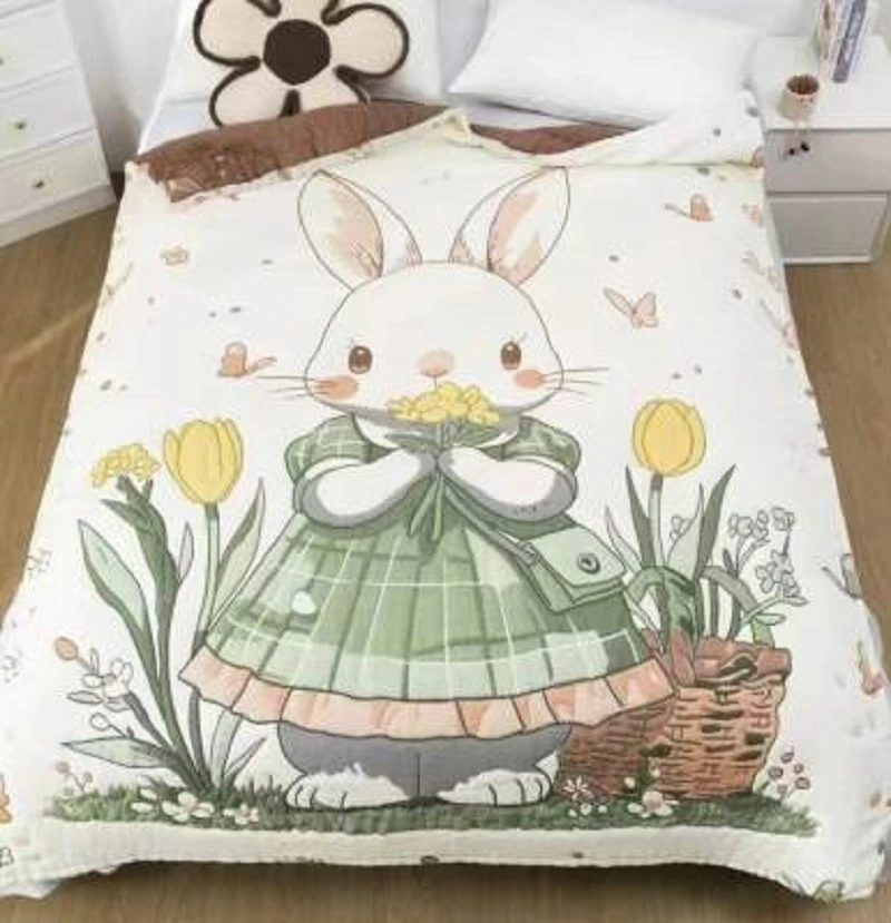 【花朵兔】 150cm x 200cm 多功能轻奢超柔轻奢纱布泡芙被