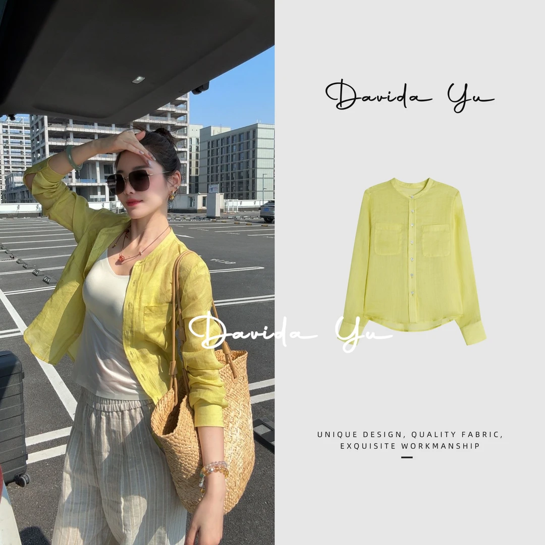 【黄油拿铁】2025夏季新款时尚简约百搭苎麻防晒衬衫RC658