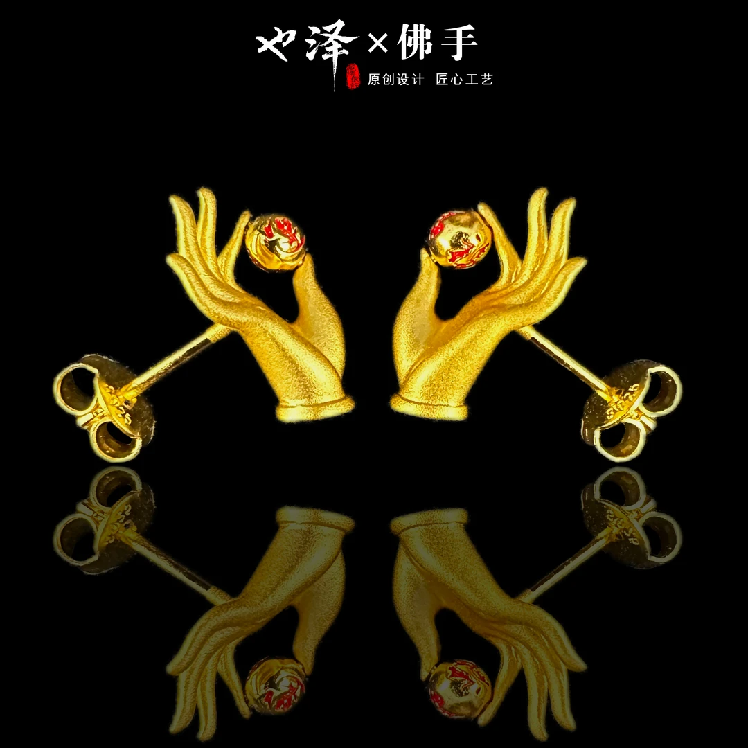 925银耳饰 转运佛手银耳钉 时尚高级小众精致气质耳钉