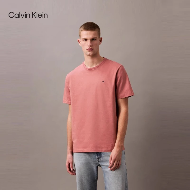 CK Jeans25春秋男士休闲简约刺绣纯棉打底针织短袖T恤