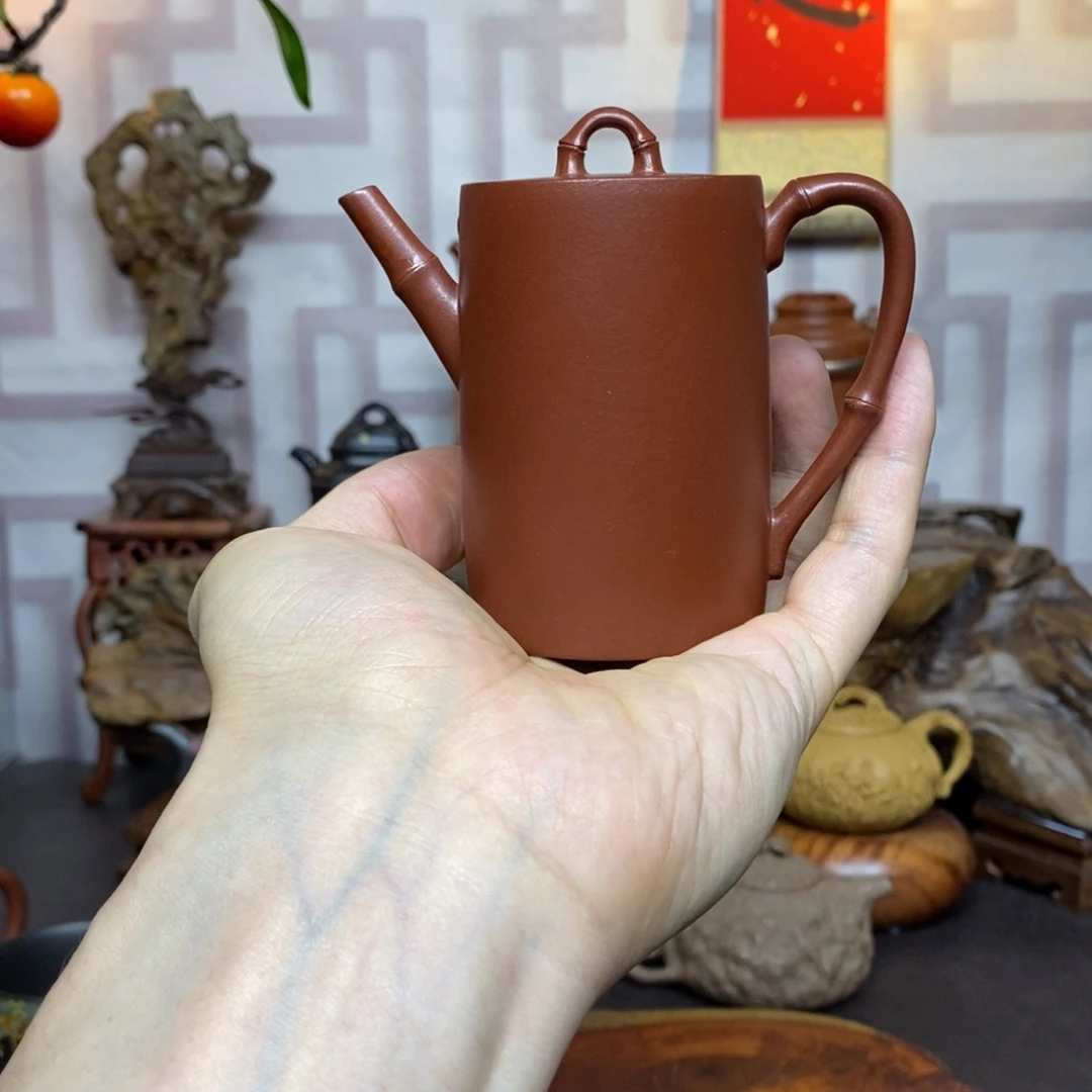 茶壶紫砂紫砂茶具朱泥竹节