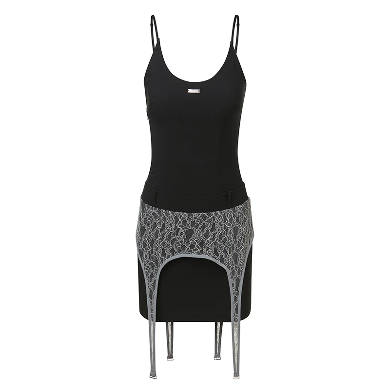 IAMCPLUS W系列 灵魂捕手低腰尖角蕾丝飘带抹胸连衣裙