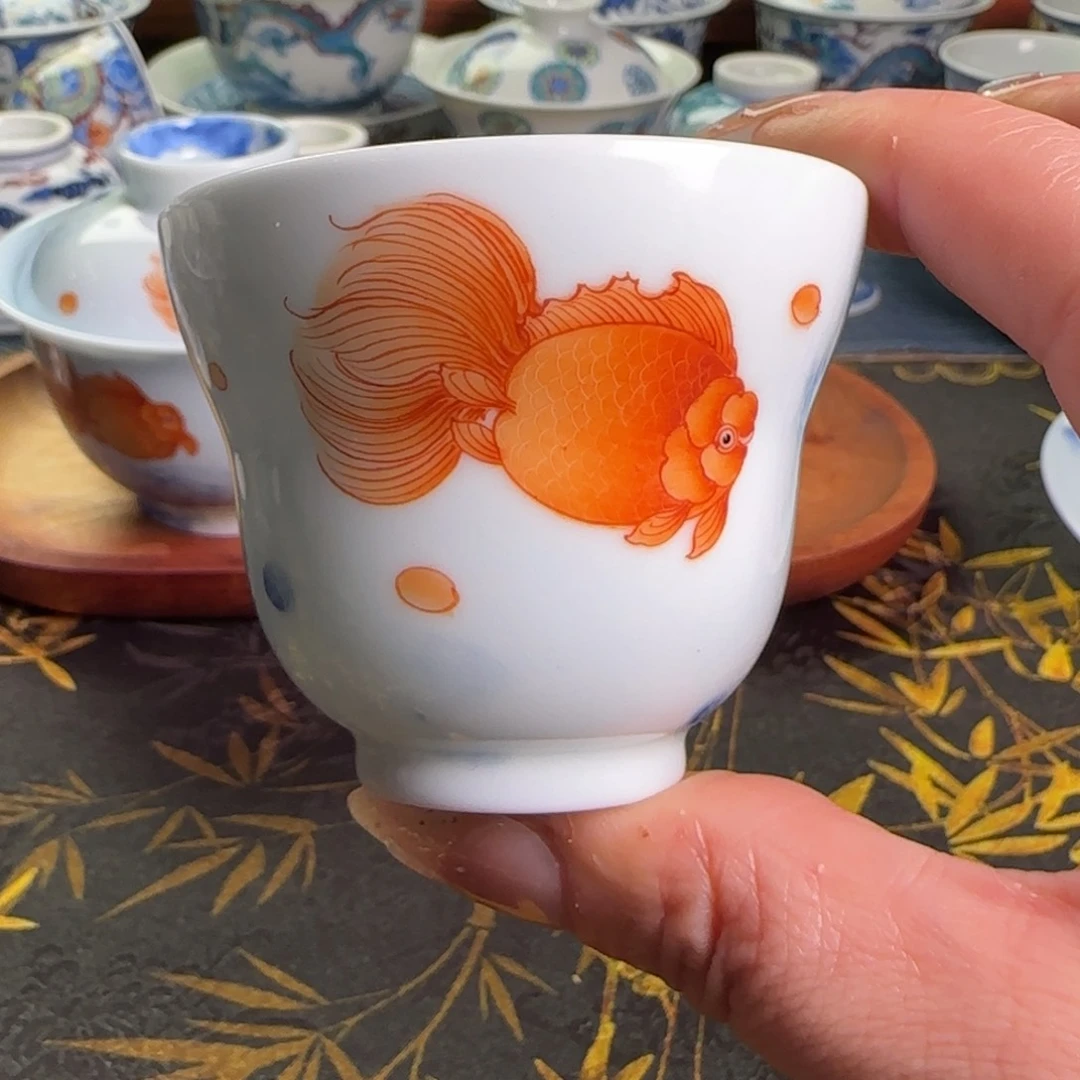 瓷片葫芦杯金鱼一个