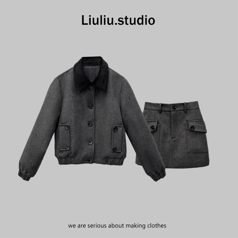 LiuLiu定制【摩登邂逅】原创夹克减龄外套＋显瘦百搭工装裙套装