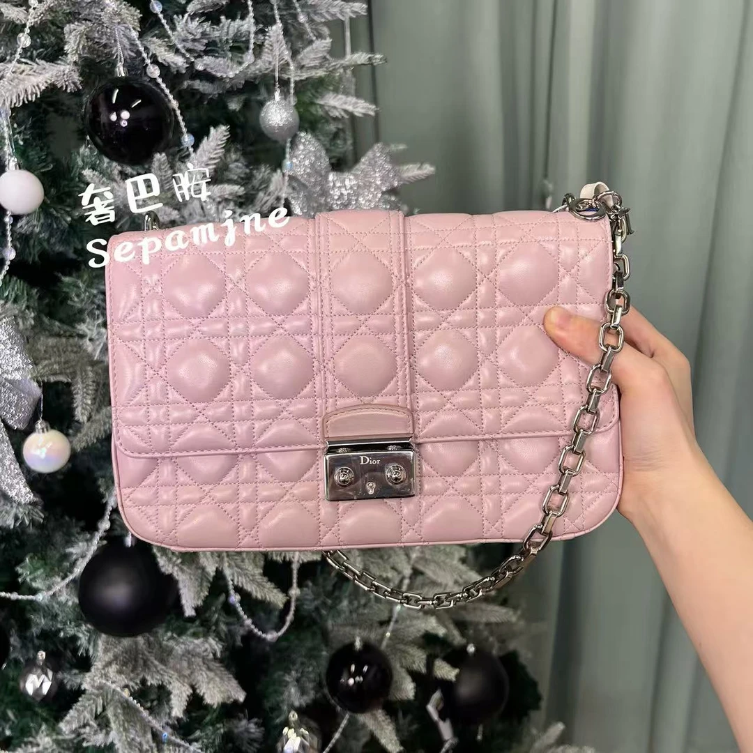 95新 DIOR/迪奥 /Miss Dior系列/淡粉色/藤格纹/单肩链条包