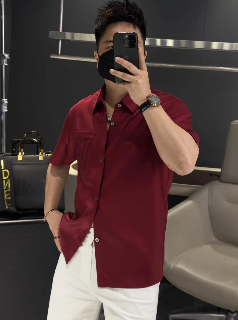【马哥严选】2025夏季男士时尚潮流纯色休闲韩版百搭帅气短袖衬衫