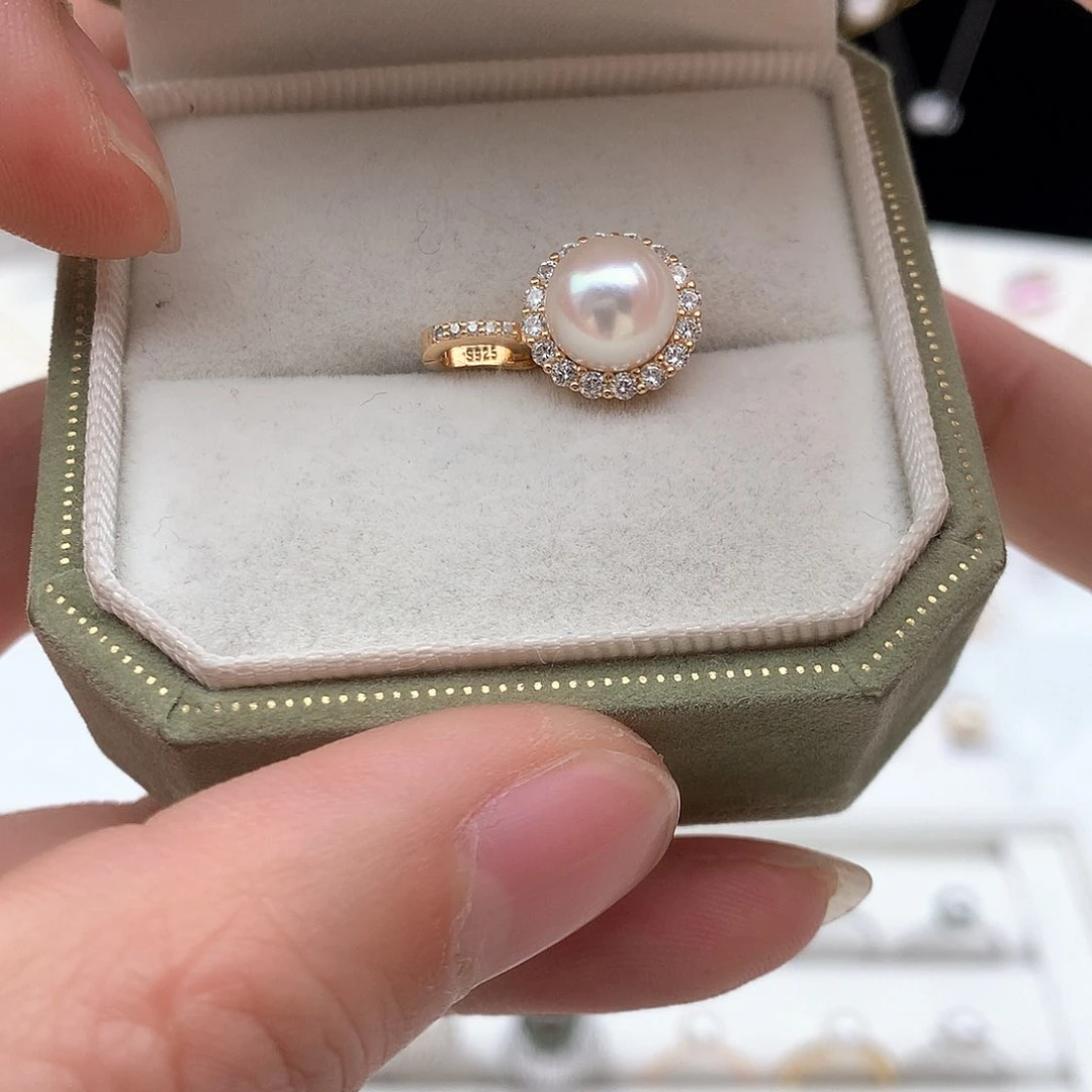 海水珍珠8.5-9mm ak万能扣银S925镶嵌