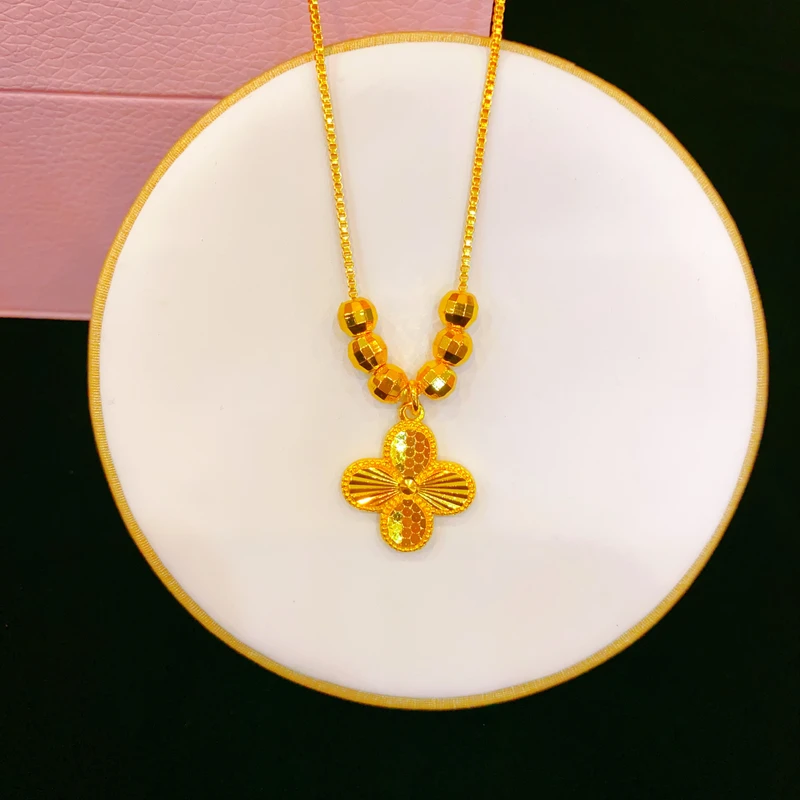 铜合金项链 福珠龙鳞四叶草项链