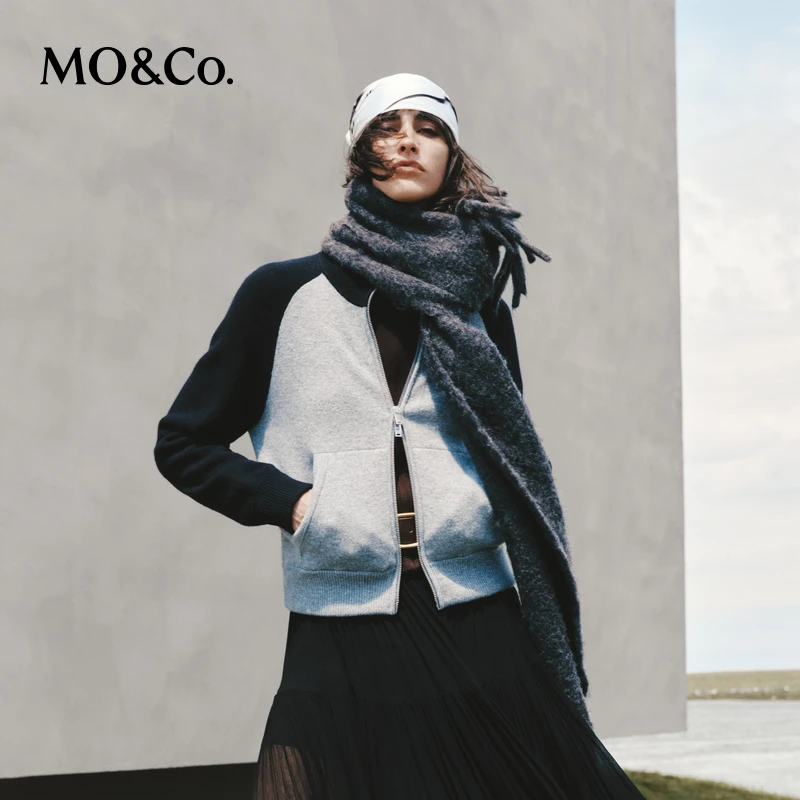 【赵老板专属】MOCO针织开衫2025冬插肩袖双开头拉链短款MBE4CART04