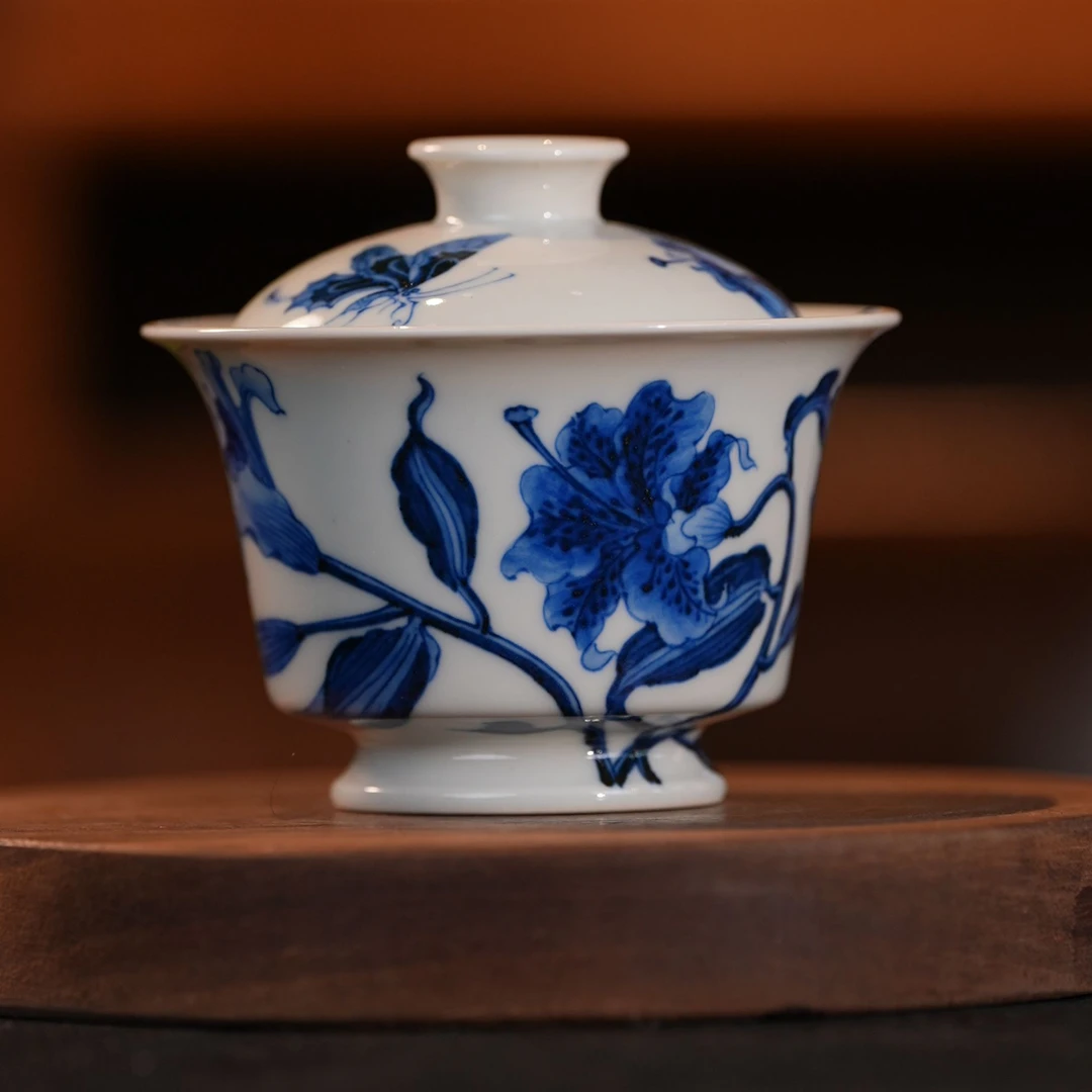 勤义堂丨慢叩柴窑青花香水百合盖碗丨 周大乐优选 |