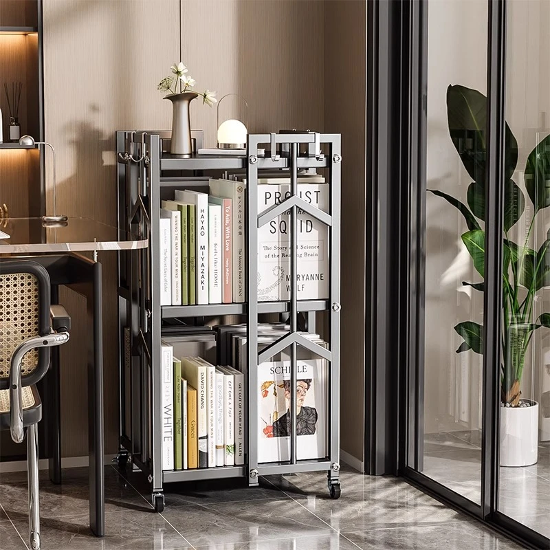 俏洁加厚碳钢移动书架推车家用落地可移动储物架厨房置物架整理架