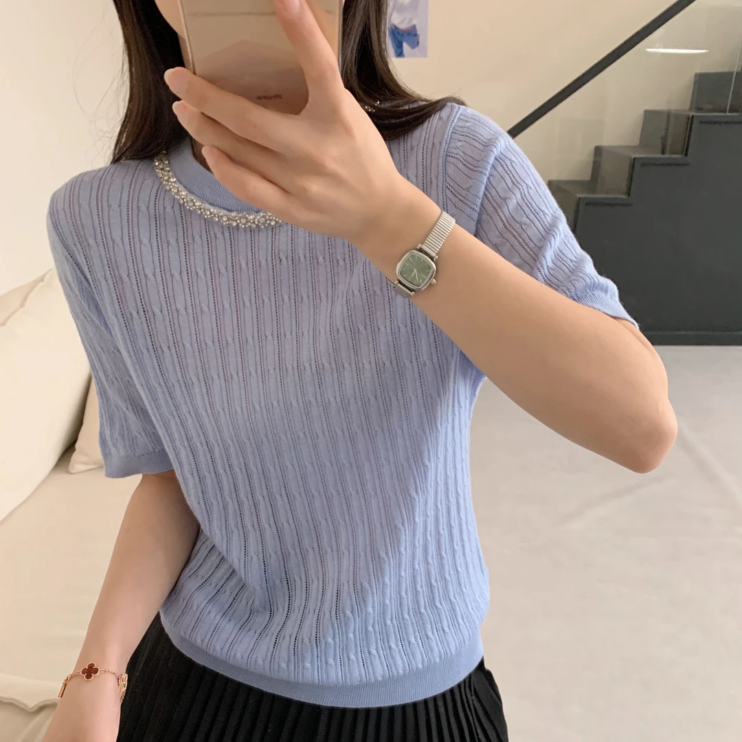 2025夏季轻奢纯手工后背设计师款时尚百搭女短袖