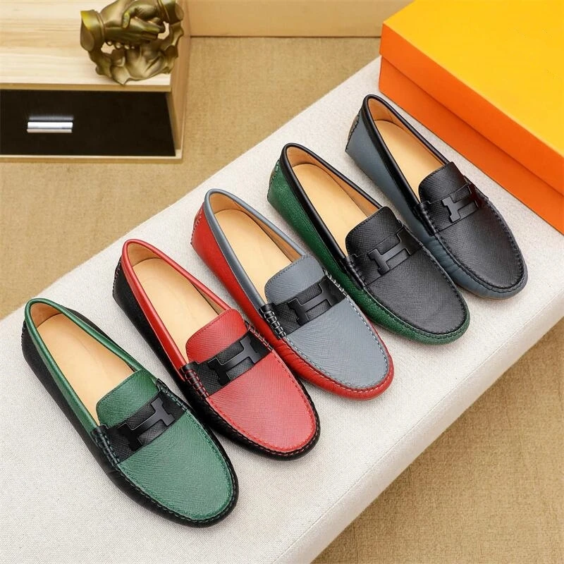 AMI DRAJK2025新款男鞋时尚扣豆豆鞋男真皮一脚蹬拼色商务乐福鞋