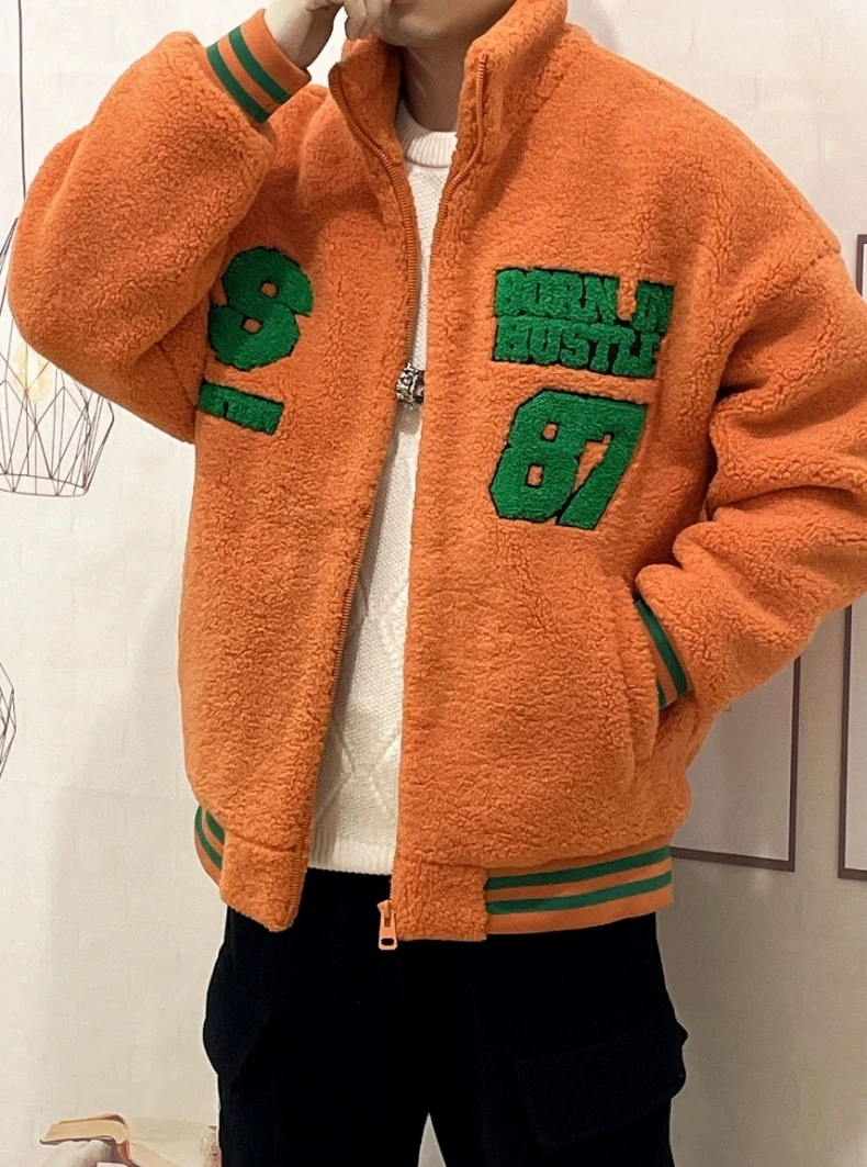 尹羊羔毛男外套冬季加厚潮宽松高街日系慵懒风网红设计感颗粒绒