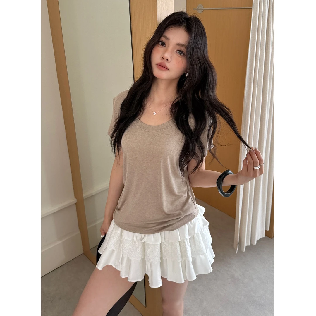 【石墨呼吸】莱塞尔+羊毛 中长款短袖千金风耐磨性感风T恤98-3662