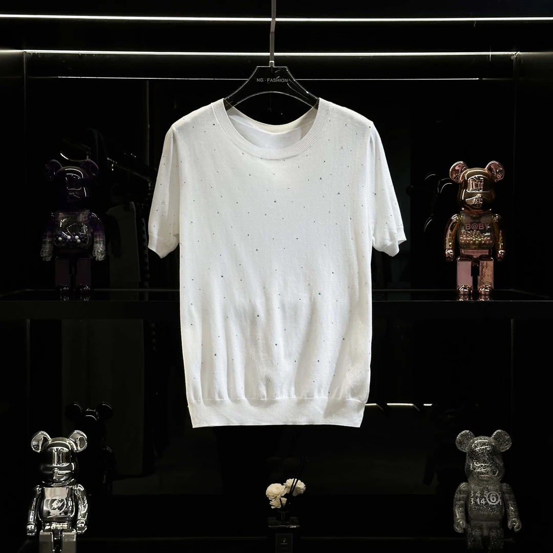 【波点星空】桑蚕丝百搭纯色圆领提花针织T恤-6655-1