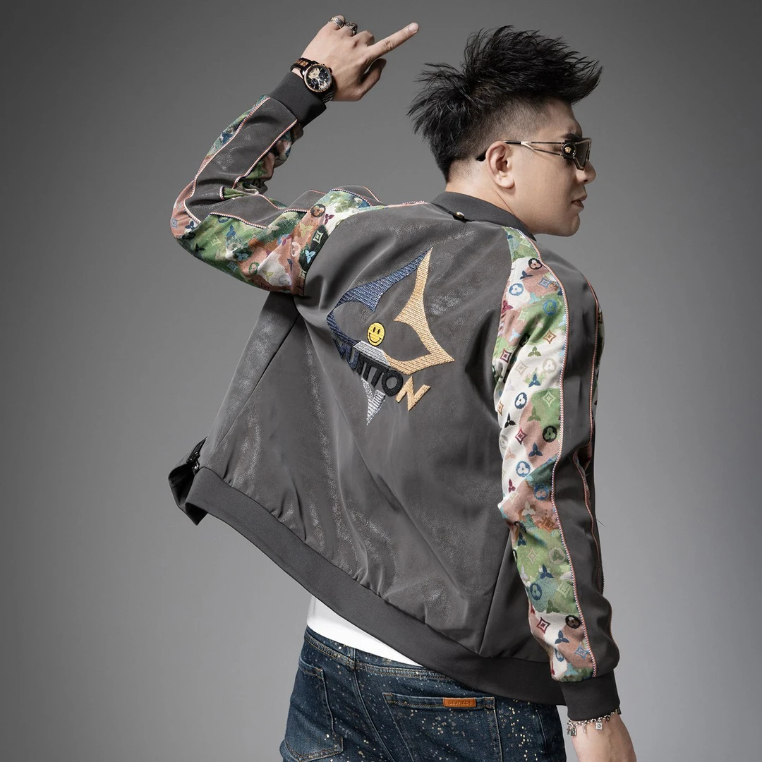 2025新款秋季高档拼接刺绣夹克外套男士潮流潮牌棒球服休闲茄克
