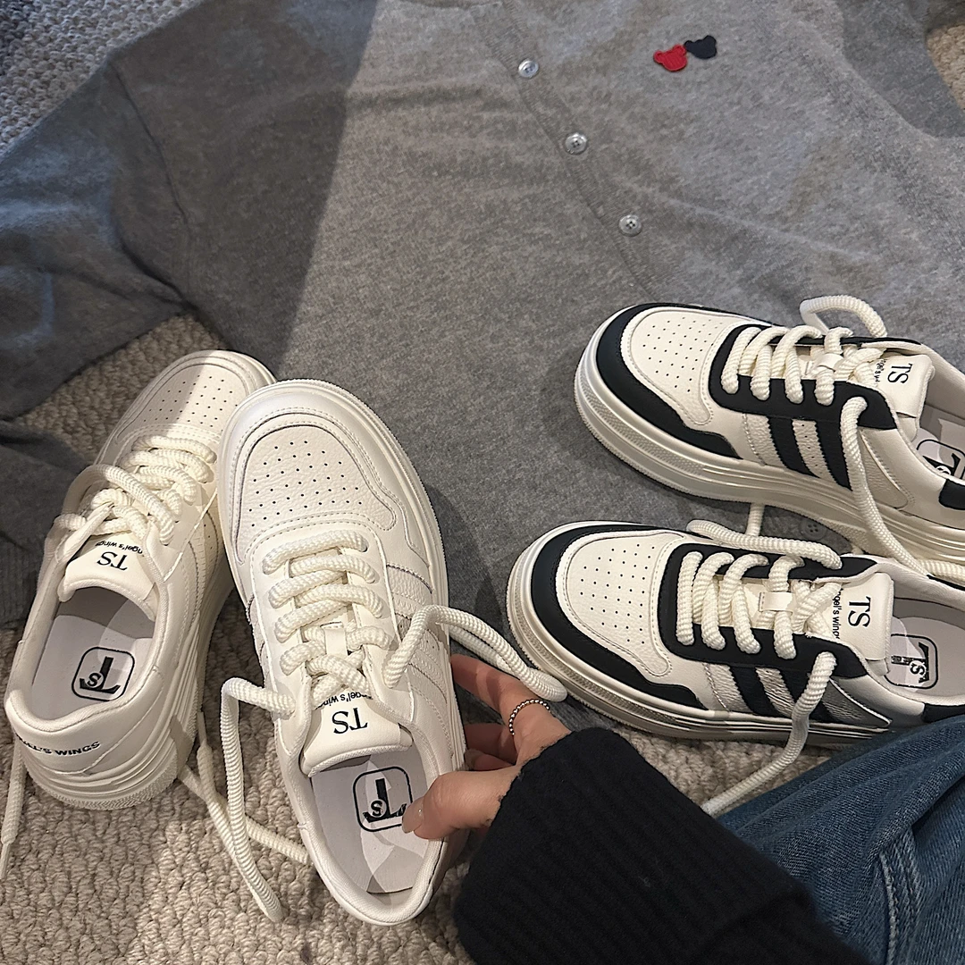 TS休闲鞋2025新款透气百搭厚底增高圆头运动小白鞋MTX47190