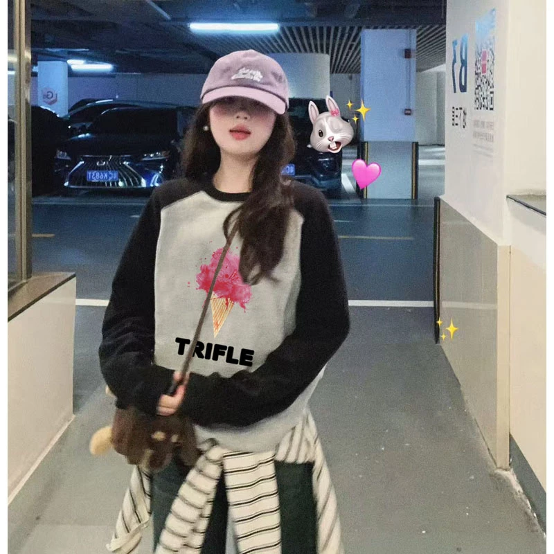 潮牌百搭t恤长袖上衣秋冬套头网红时尚炸街新款女装情侣装打底衫