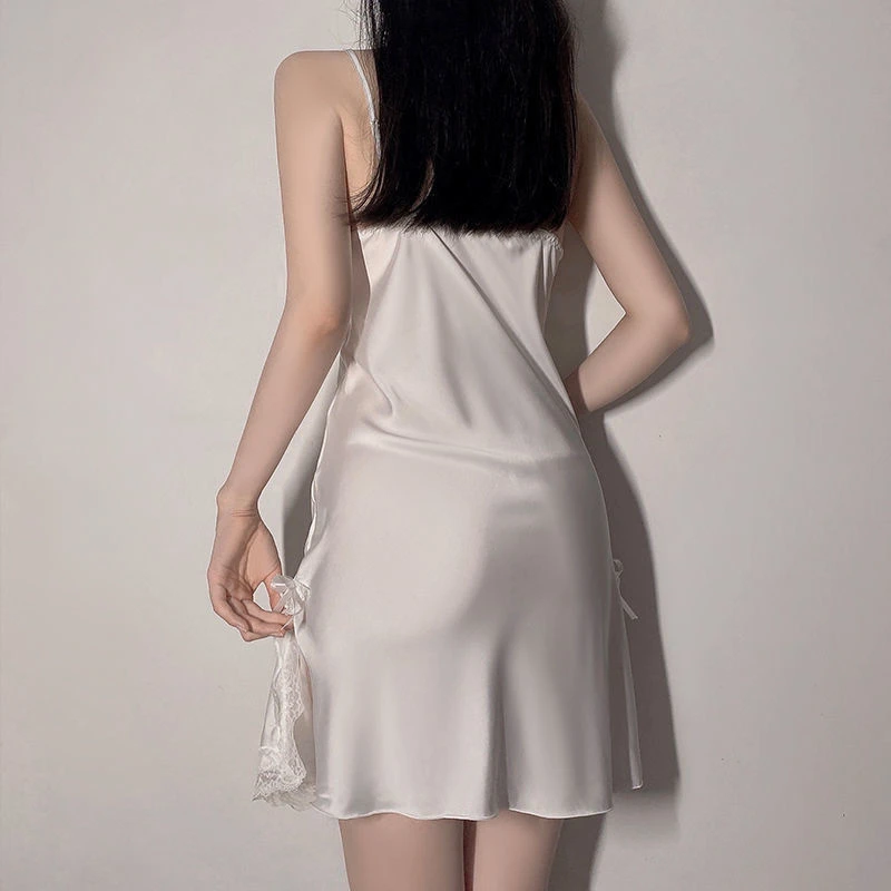 睡衣吊带家居服睡裙欲女夏季冰丝薄款性感火辣花边缎面雪纺纯诱惑