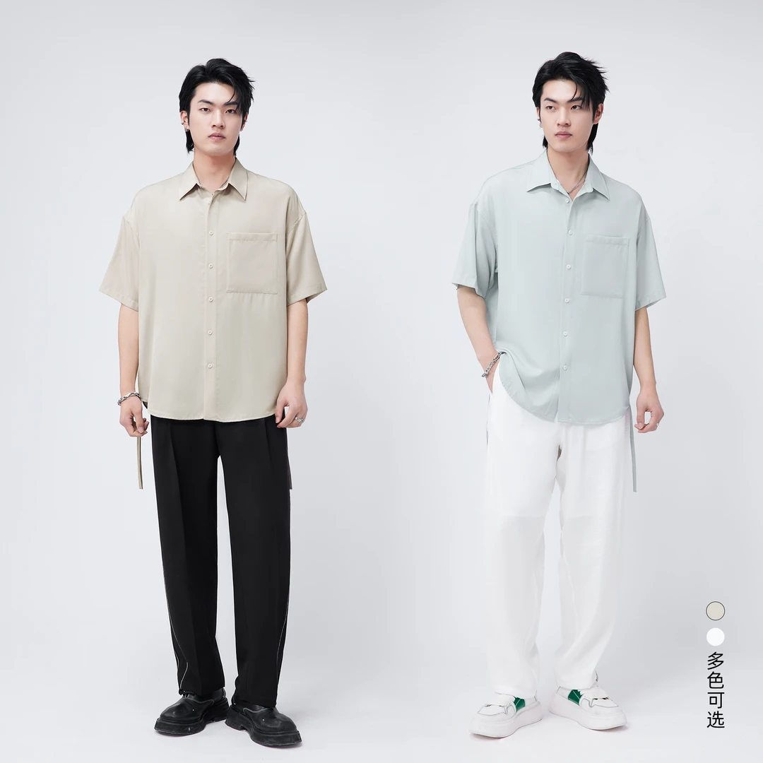 HERBEL/黑白夏季薄款休闲纯色衬衫舒适户外宽松衬衣时尚透气简约