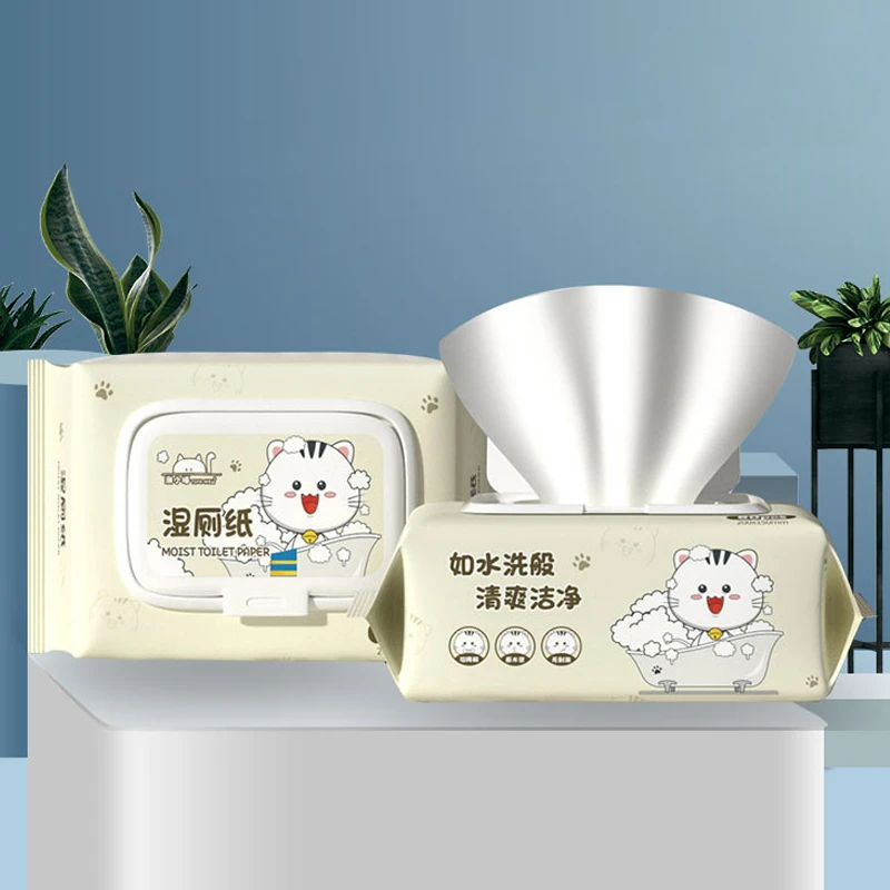 潮小喵湿厕纸80片每包擦屁股可厕冲降解抽取式湿纸巾商超同款