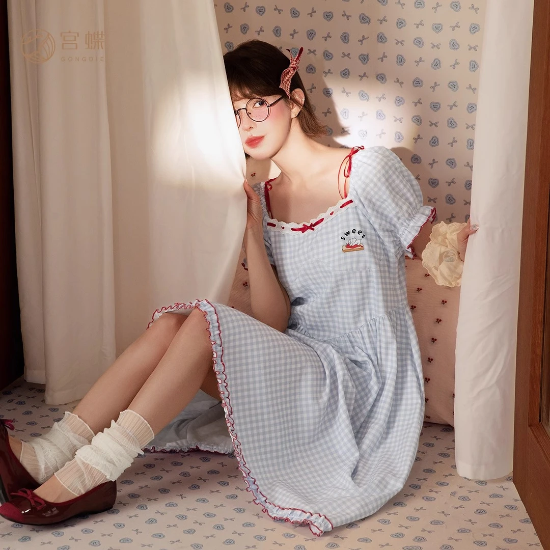 宫蝶【凉感型】brunch brother联名睡衣女短袖梭织棉睡裙家居服夏