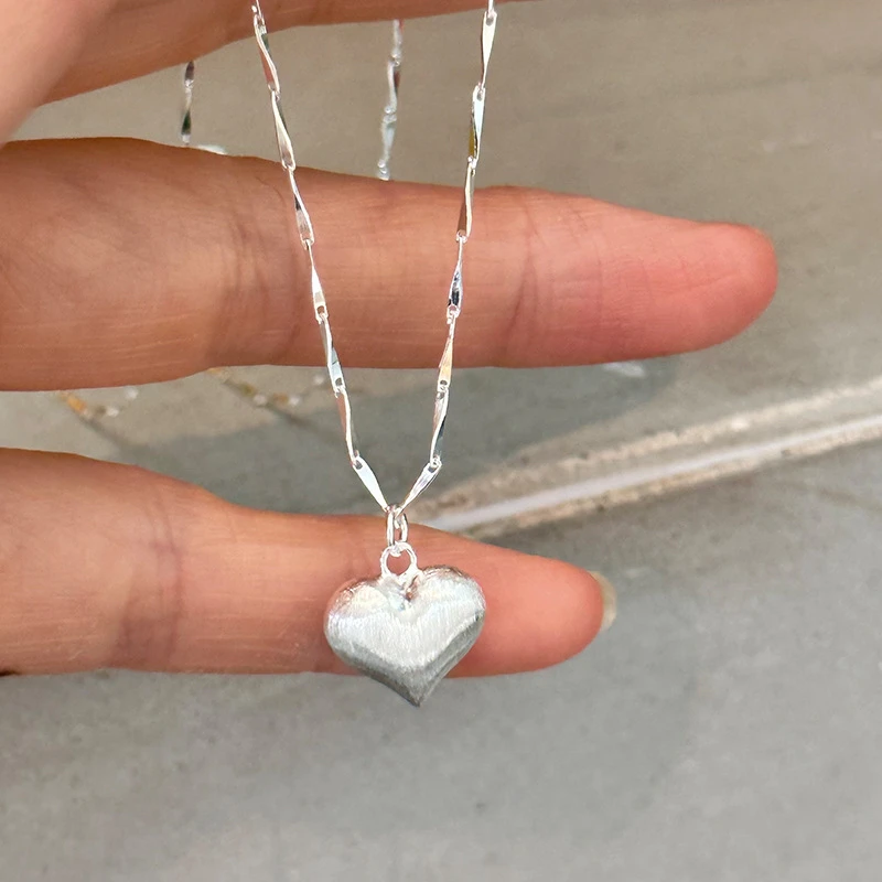 吊坠足银 老凤凰925纯银磨砂爱心项链女亮银色简约甜美气质瓜