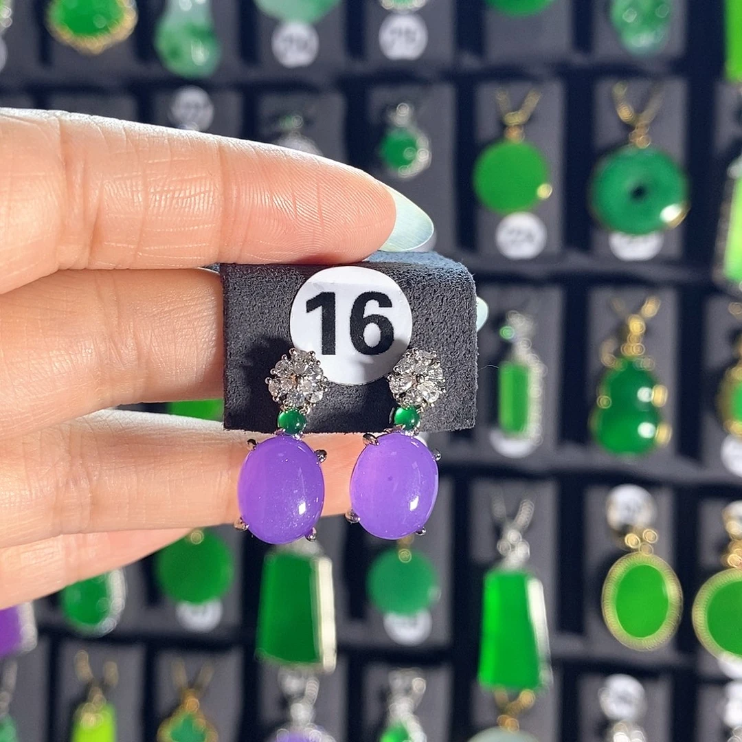 银S925镶嵌翡翠耳饰16