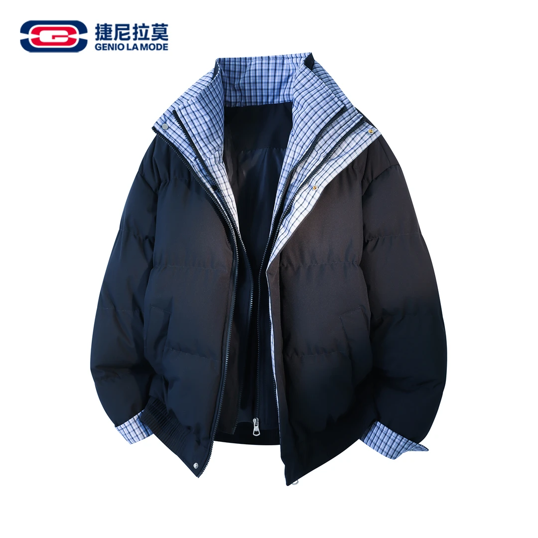 【敖瑞鹏同款】捷尼拉莫情侣撞色立领假两件棉服男女同款冬季厚棉袄