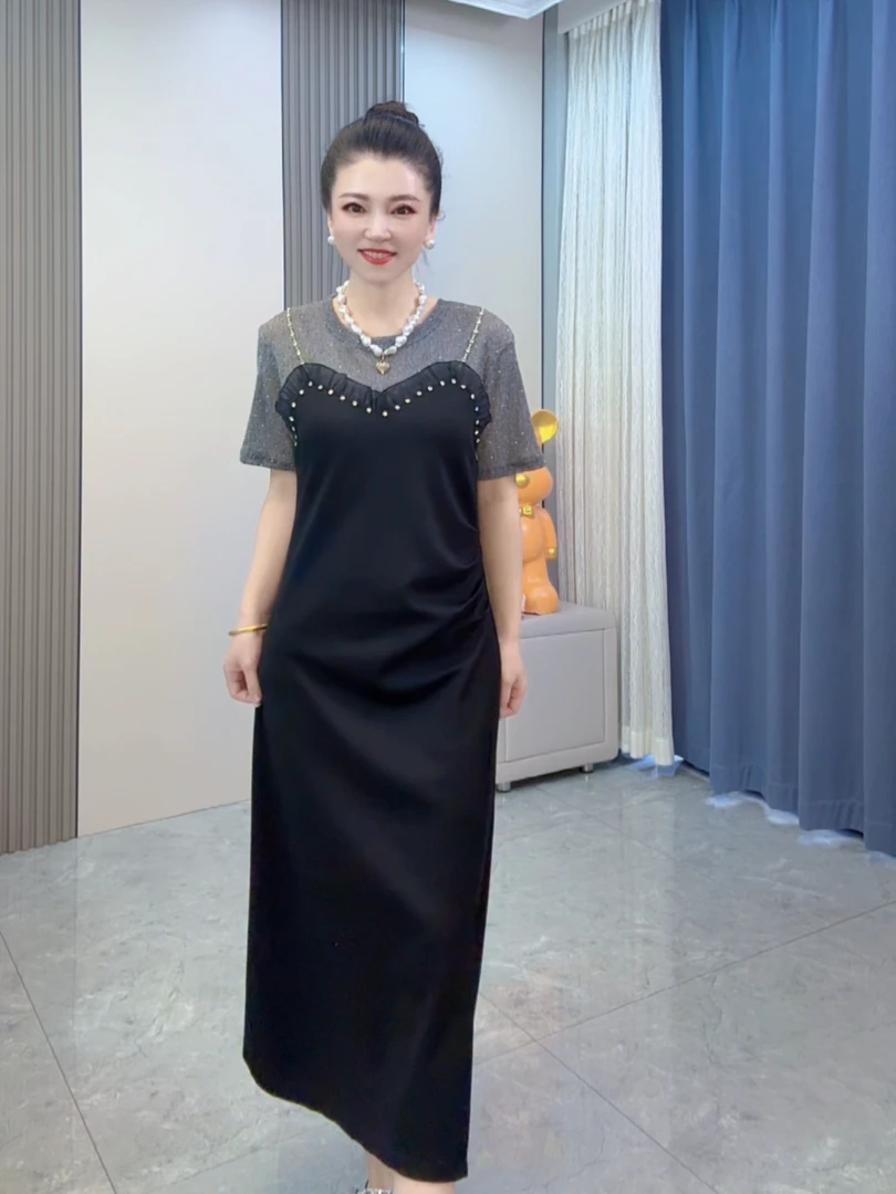 法式轻奢假两件连衣裙女夏款高级设计感洋气时尚显瘦休闲小黑裙子