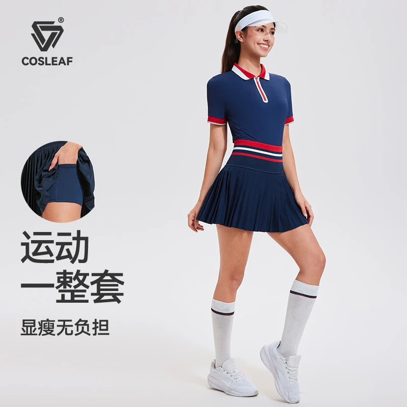 【polo撞色套装】翻领修身短袖女款休闲女士透气速干拼接条纹吸汗