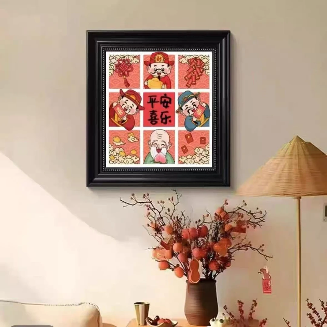 现代卡通Q版小财神平安喜乐餐厅桌边柜摆画卧室大白墙艺术挂画144