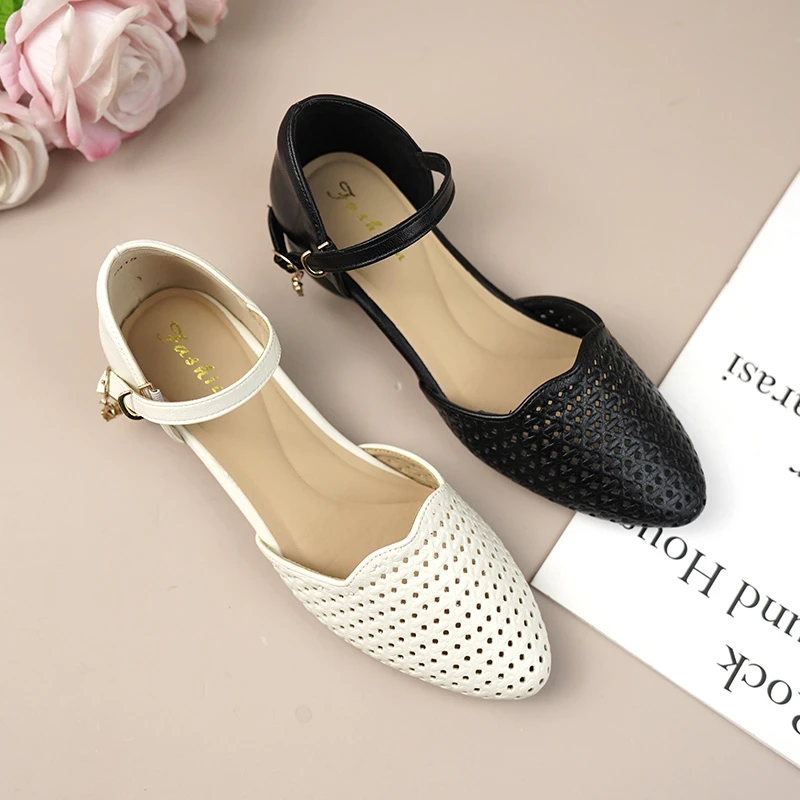 真皮牛皮夏季新款粗跟镂空中空一字带包头时尚凉鞋3319