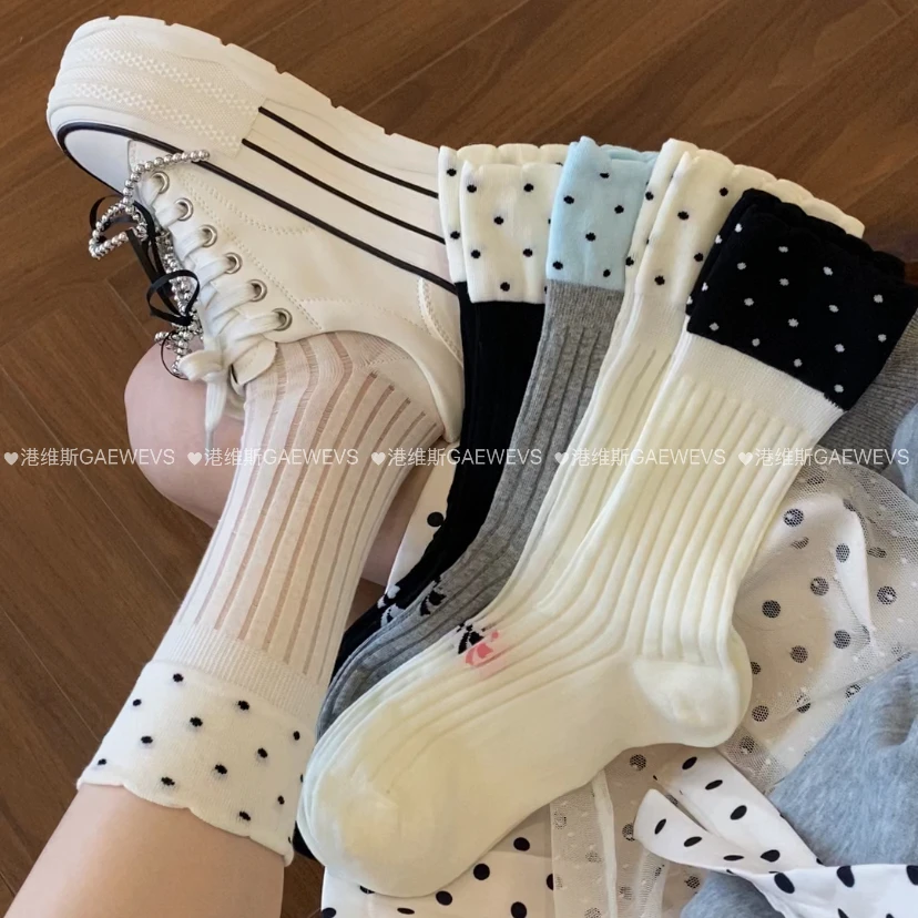 港维斯 夏季芭蕾透气少女薄袜 撞色袜口甜美随性堆堆袜