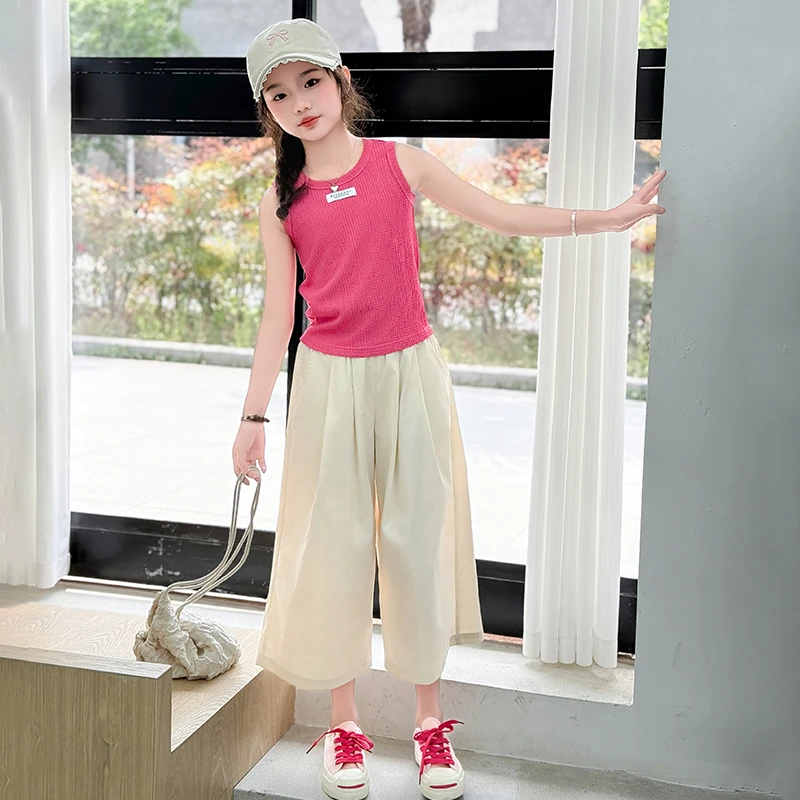 女大童休闲套装夏季新款韩版时髦洋气小女孩夏装短袖七分裤两件套