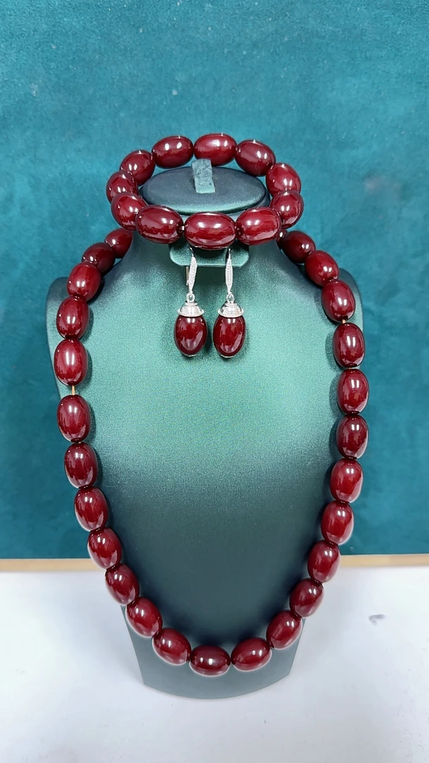 非金属树脂项链 mayra-452民族风大理石铜合金树脂素款红色饰品宫