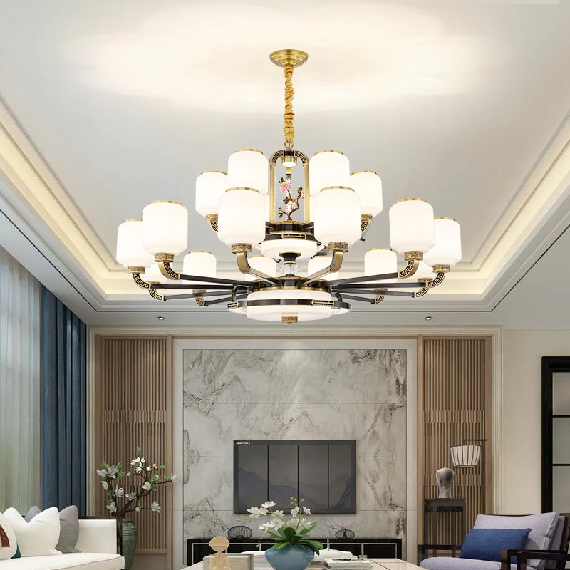 新中式雕花全铜吊灯简约国标教室灯餐厅水晶餐厅灯卧室客厅吊灯