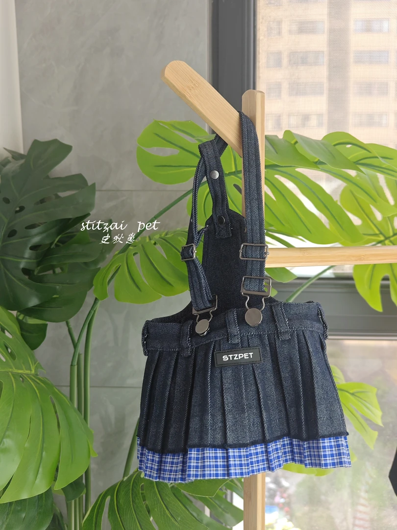 宠物牛仔背带裙春夏款透气设计狗狗猫咪服饰百褶裙