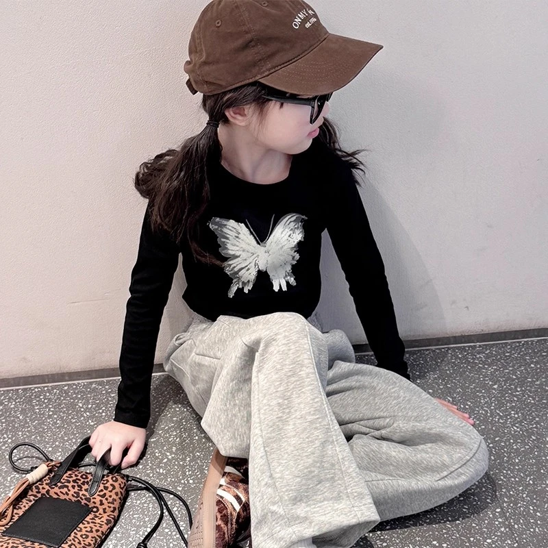 女童秋装薄款套装2025新款大童女孩洋气打底衫儿童运动裤韩系穿搭