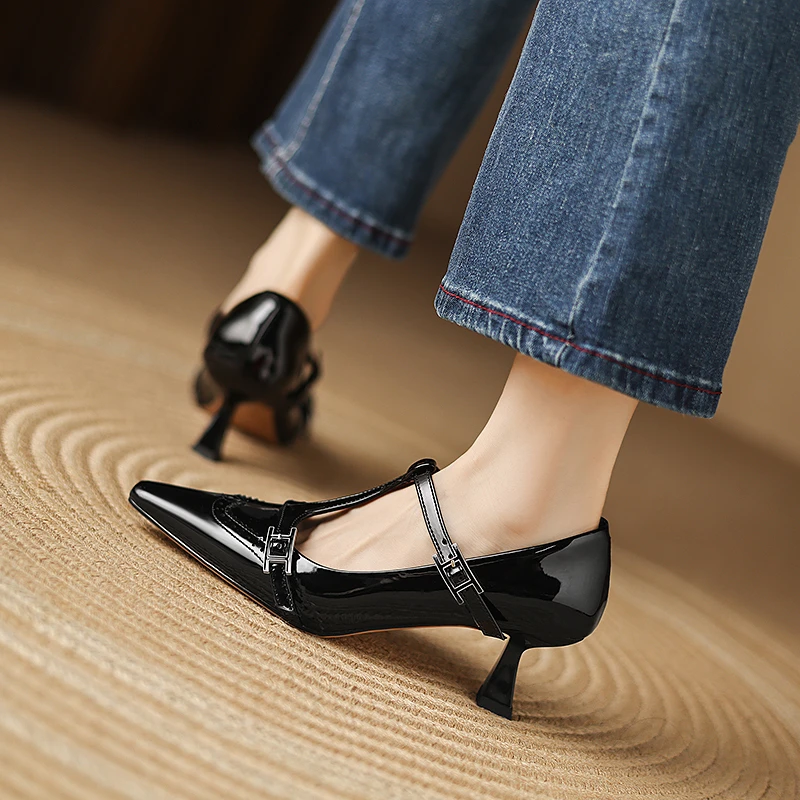 设计感镂空气质浅口玛丽珍春夏新款单鞋高跟鞋LF058黑色