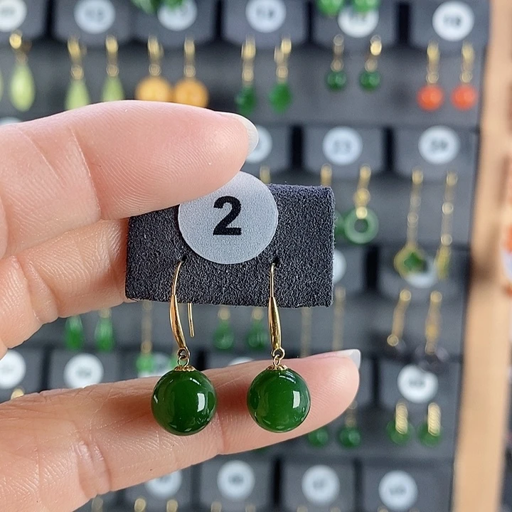 和田玉耳饰18K金镶嵌