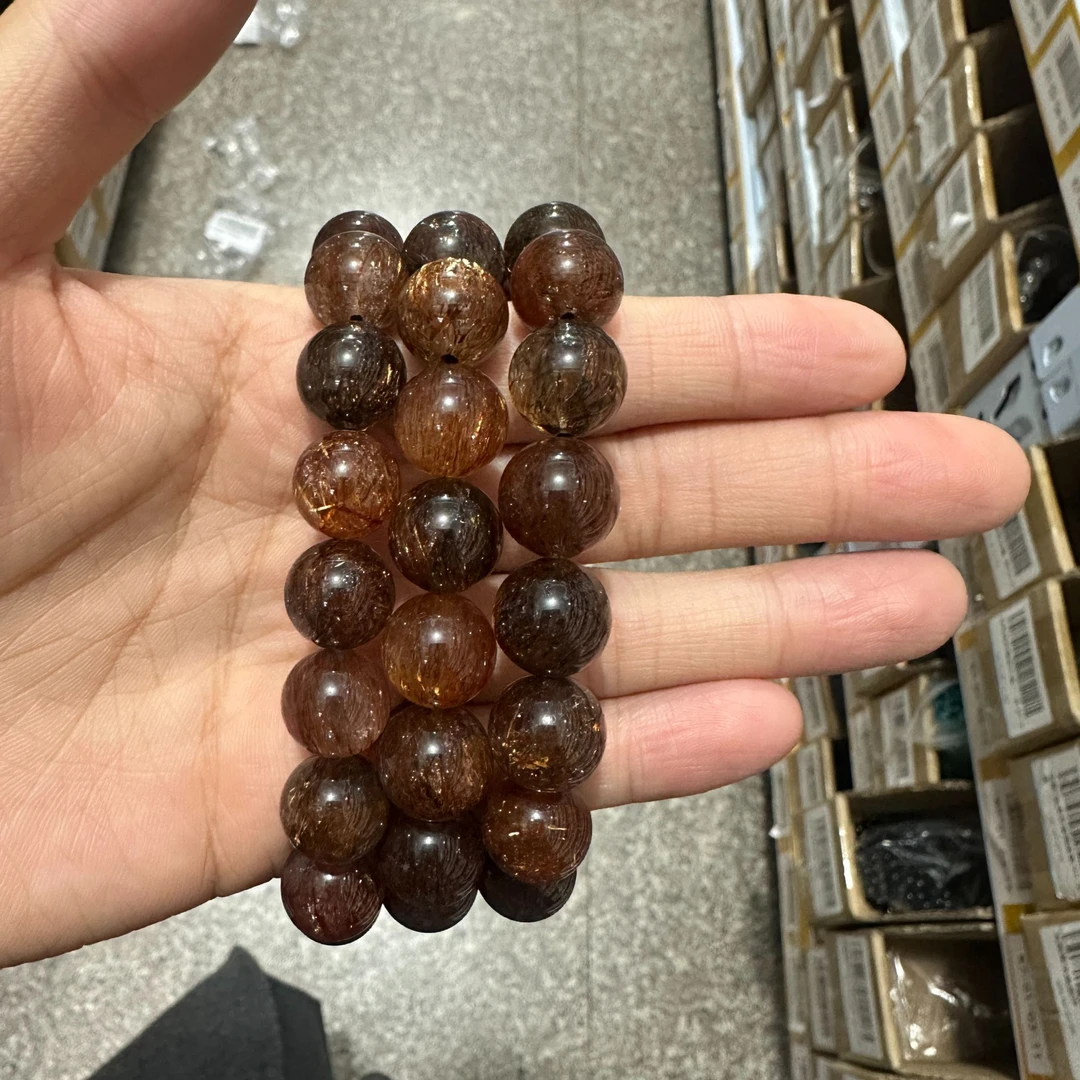 【至强】8A天然黑加仑黑金超七水晶手串发晶云母共生手串多样性发一