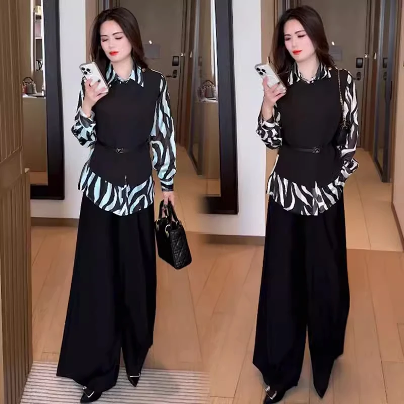 时尚设计感长袖衬衫女2025春季新款洋气显瘦百搭印花收腰衬衣上衣