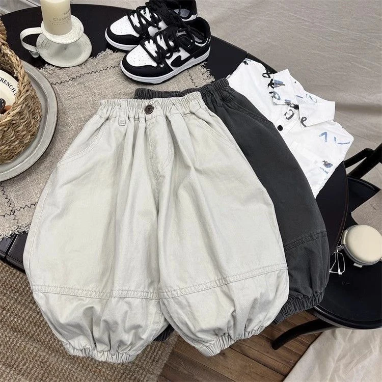 2025新款男童宽松裤子女童春夏款纯棉韩版哈伦裤洋气宝宝潮牌童装