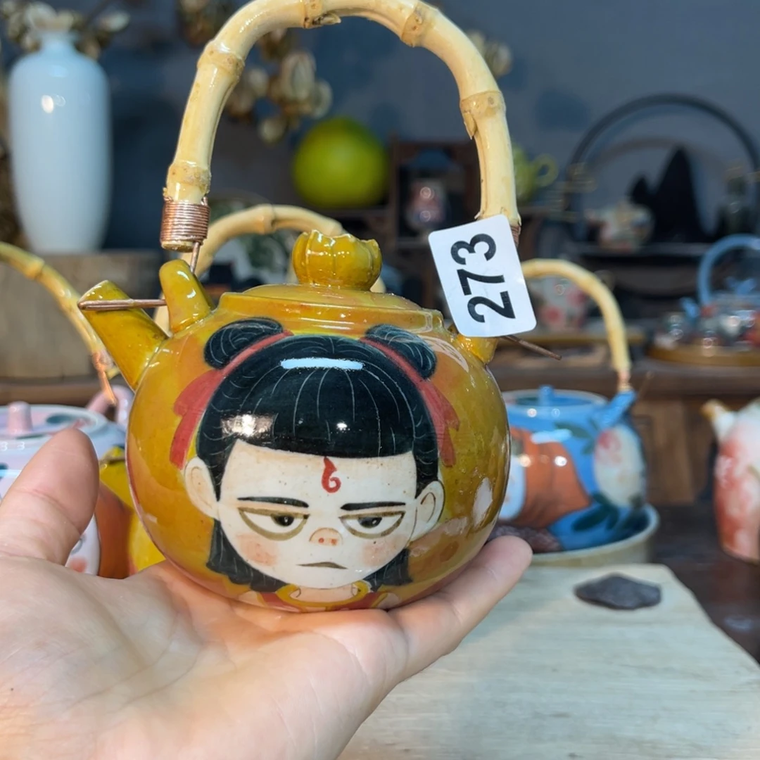 霜***壶素浅陶瓷手工手绘