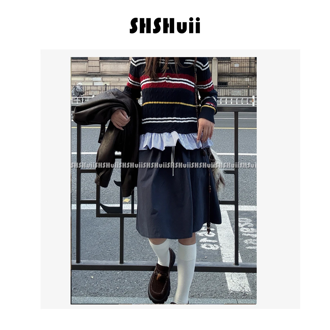 IN.SHuii【屿云川】撞色拼接休闲工装半身裙子/ldkf