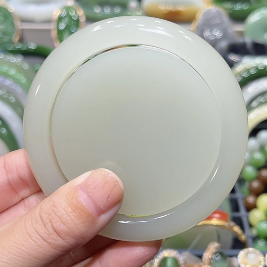 和田玉高冰晴水手镯55-56圈口（套装带镯心）