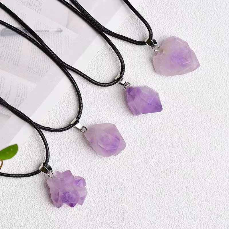 天然紫水晶原石吊坠百搭女情侣款项链