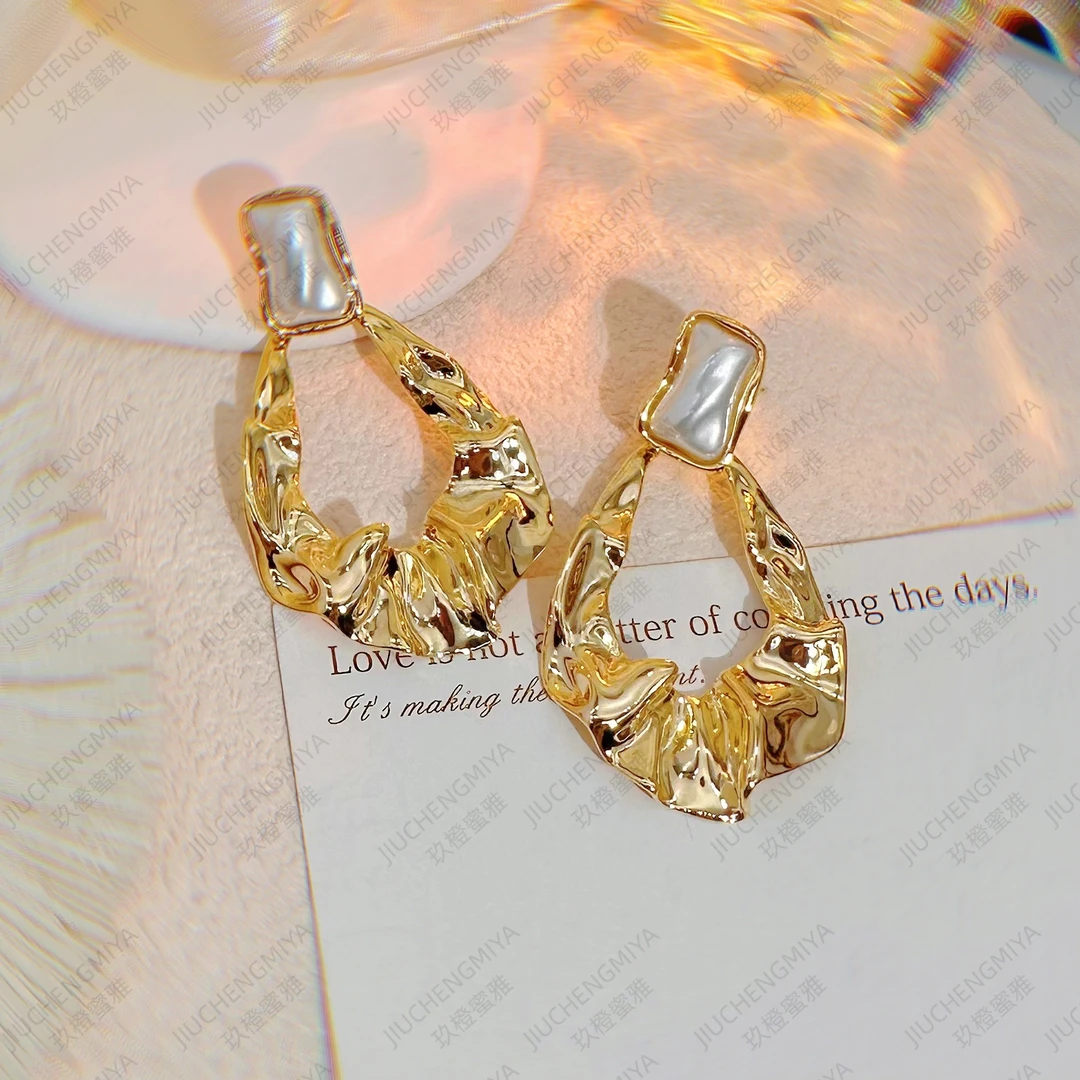 铜合金耳饰 缱岚S931时尚气质百搭ins法式欧美简约复古金色耳环